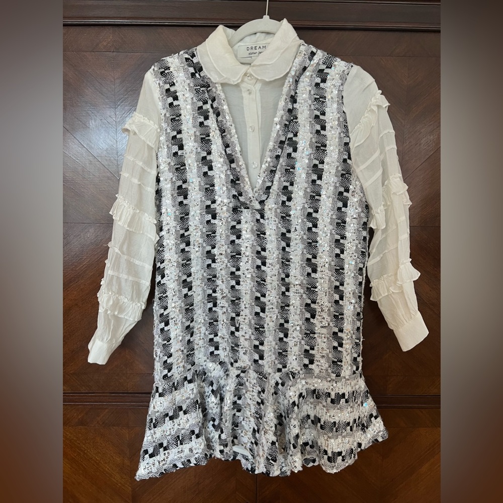 Dream Sister Jane Tweed and Chiffon Mini Dress